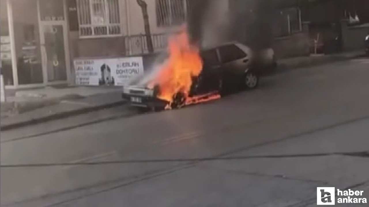 Sincan'da park halindeki otomobilde yangın çıktı