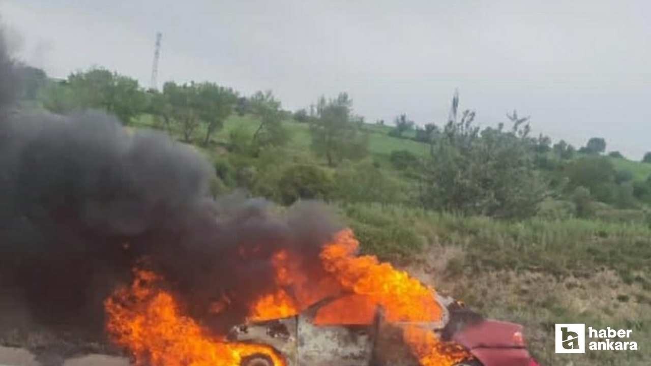 Akyurt'ta seyir halindeki araçta yangın çıktı