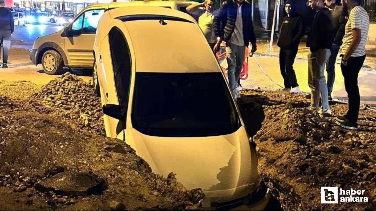 Polatlı'da kazı alanına düşen otomobilde maddi hasar oluştu