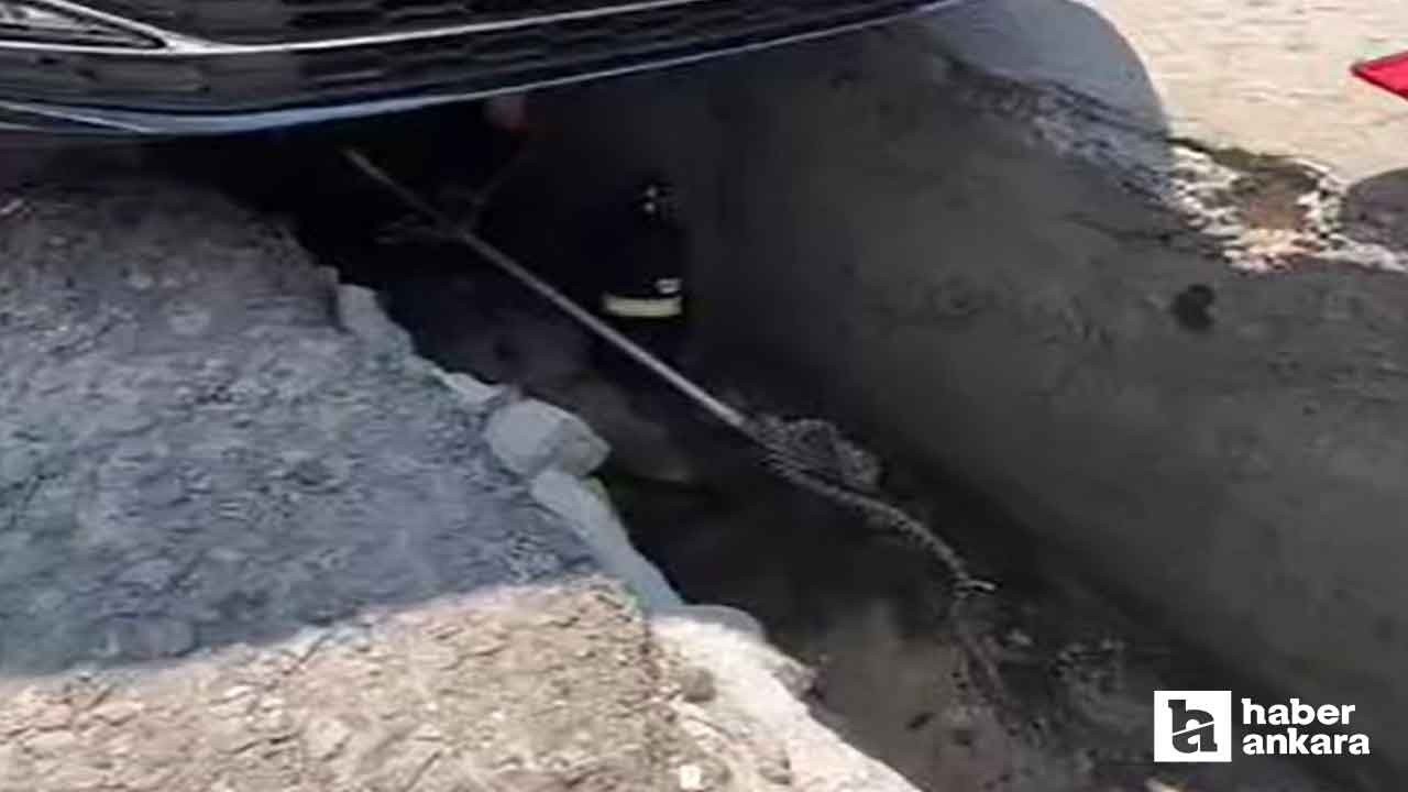 Çamlıdere'de aracın altına giren yılan çıkarıldı!