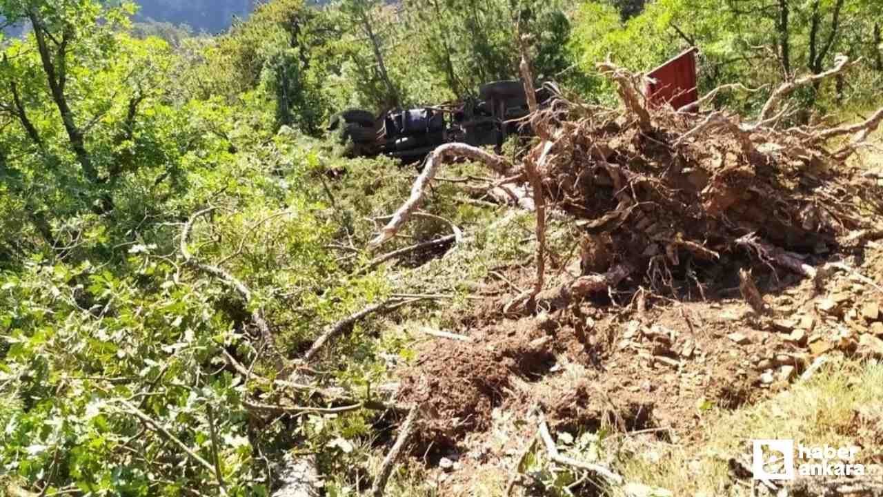 Nallıhan'da itfaiye aracı ormanlık alanda uçurumdan yuvarlandı