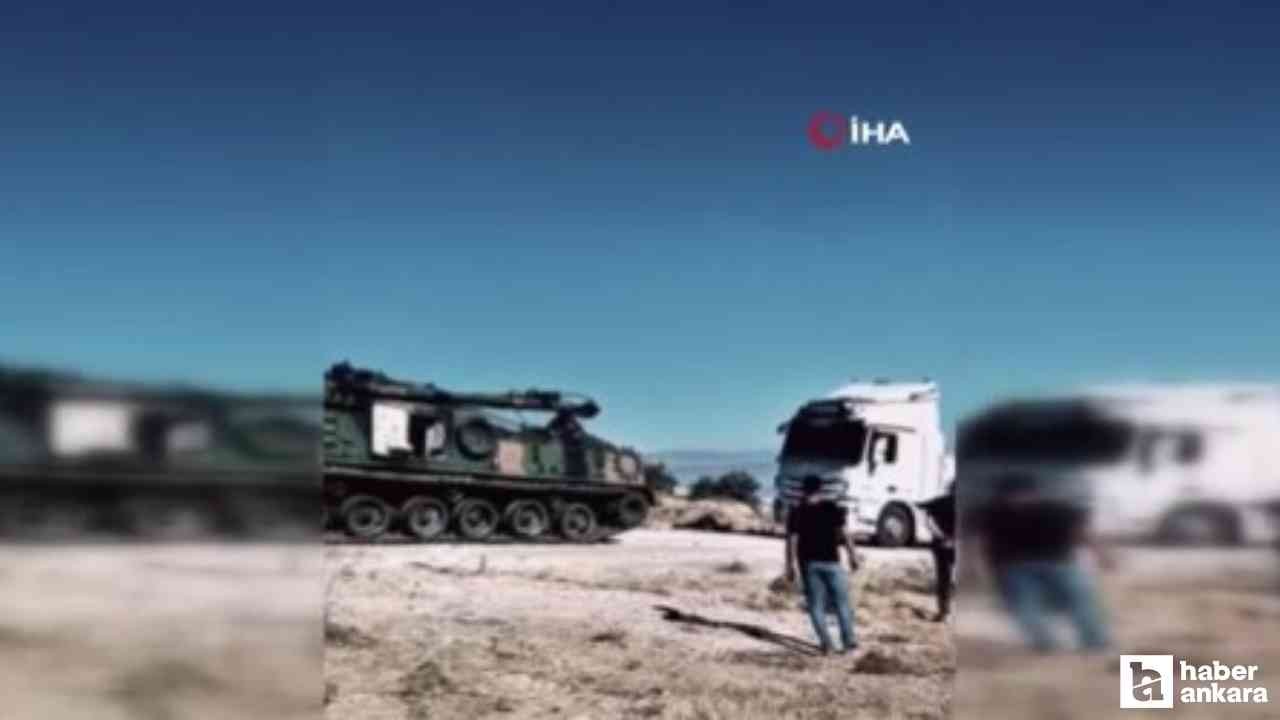 Ankara-Aksaray arasında yolda kalan yüklü tıra TSK'nın tankı yardım etti