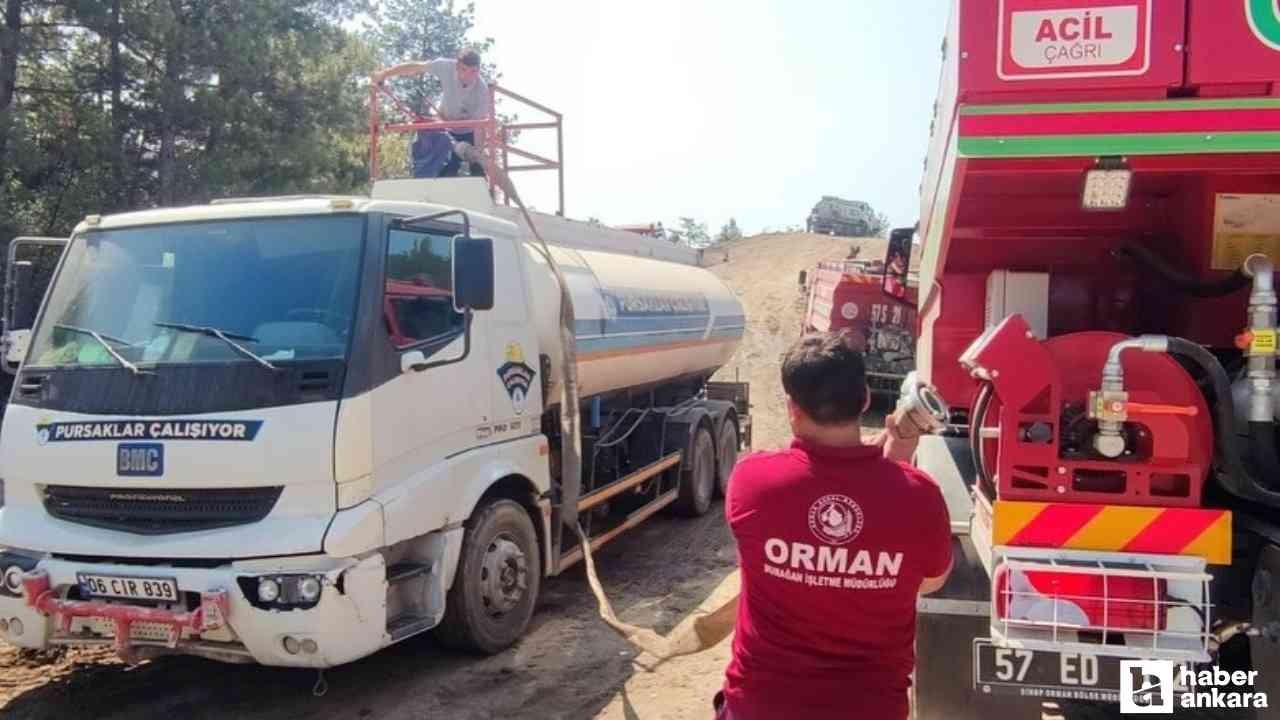 Pursaklar Belediyesi ekipleri Karabük'te yangın söndürme çalışmalarına destek veriyor