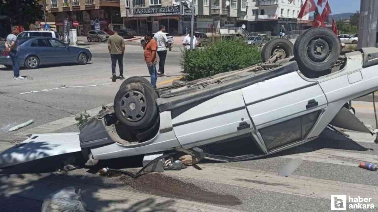 Kahramankazan'da takla atan araçtaki sürücü, burnu bile kanamadan kurtuldu