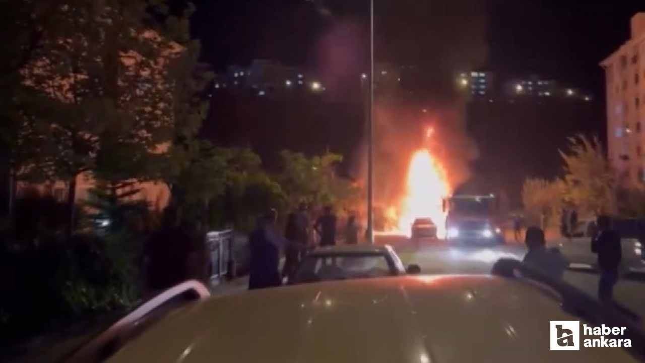 Gölbaşı'nda yangın çıkan kamyondan gelen patlama sesi korkuttu