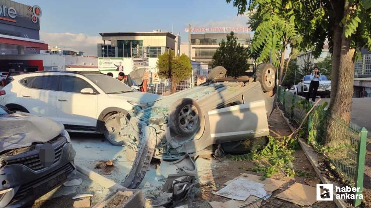 Çankaya'da takla atan otomobil benzinliğe devrildi