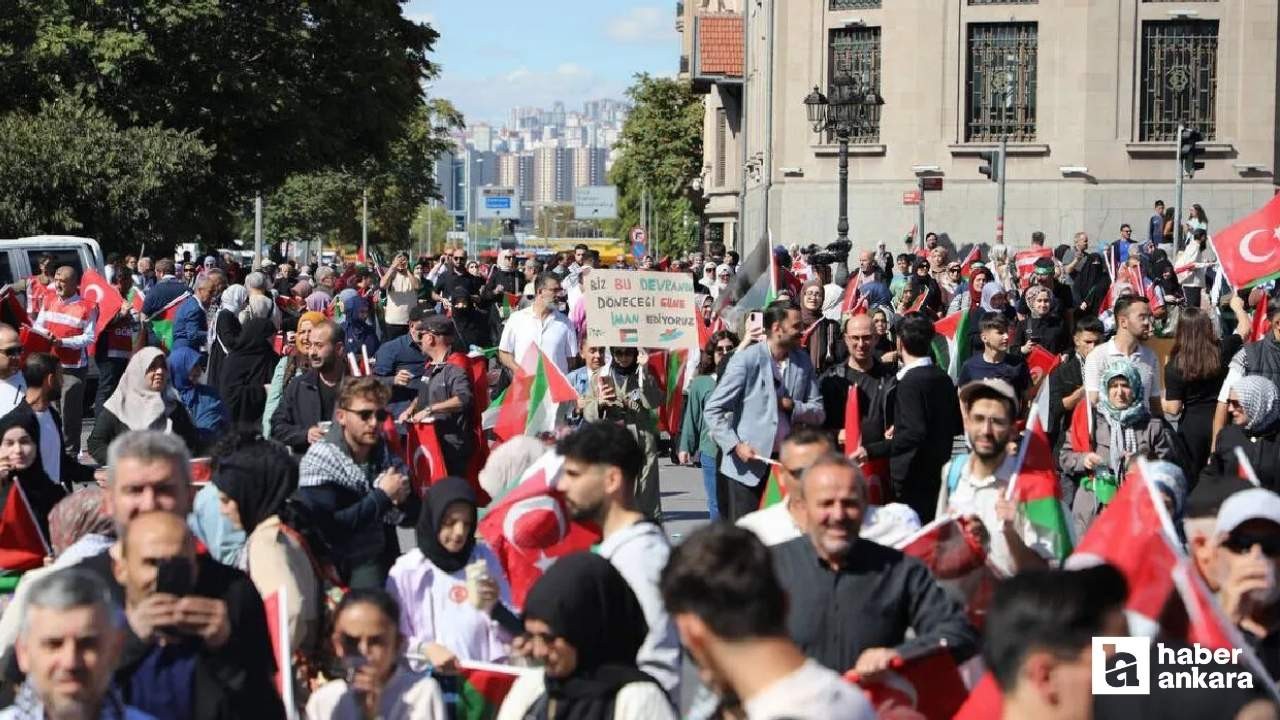 Ankara'da düzenlenen Gazze Kararlılık Yürüyüşü yoğun ilgi gördü