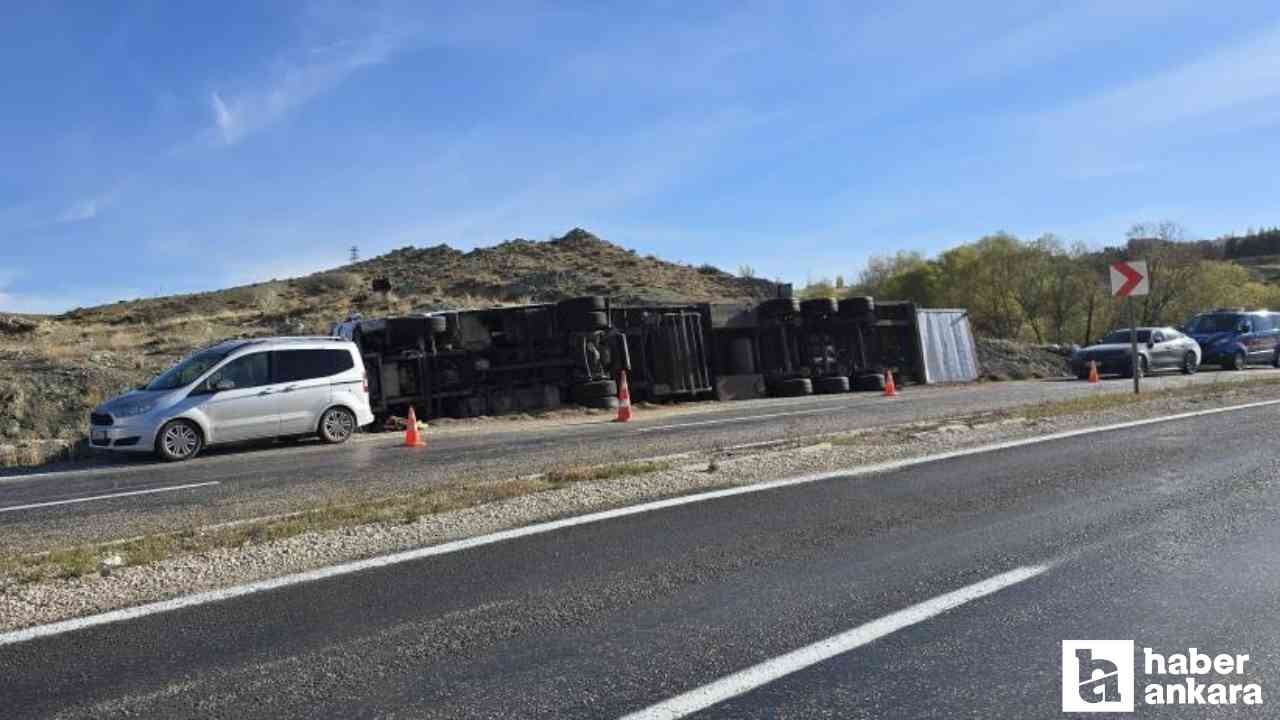 Haymana'da hayvan yüklü tır devrildi! 2 inek telef oldu