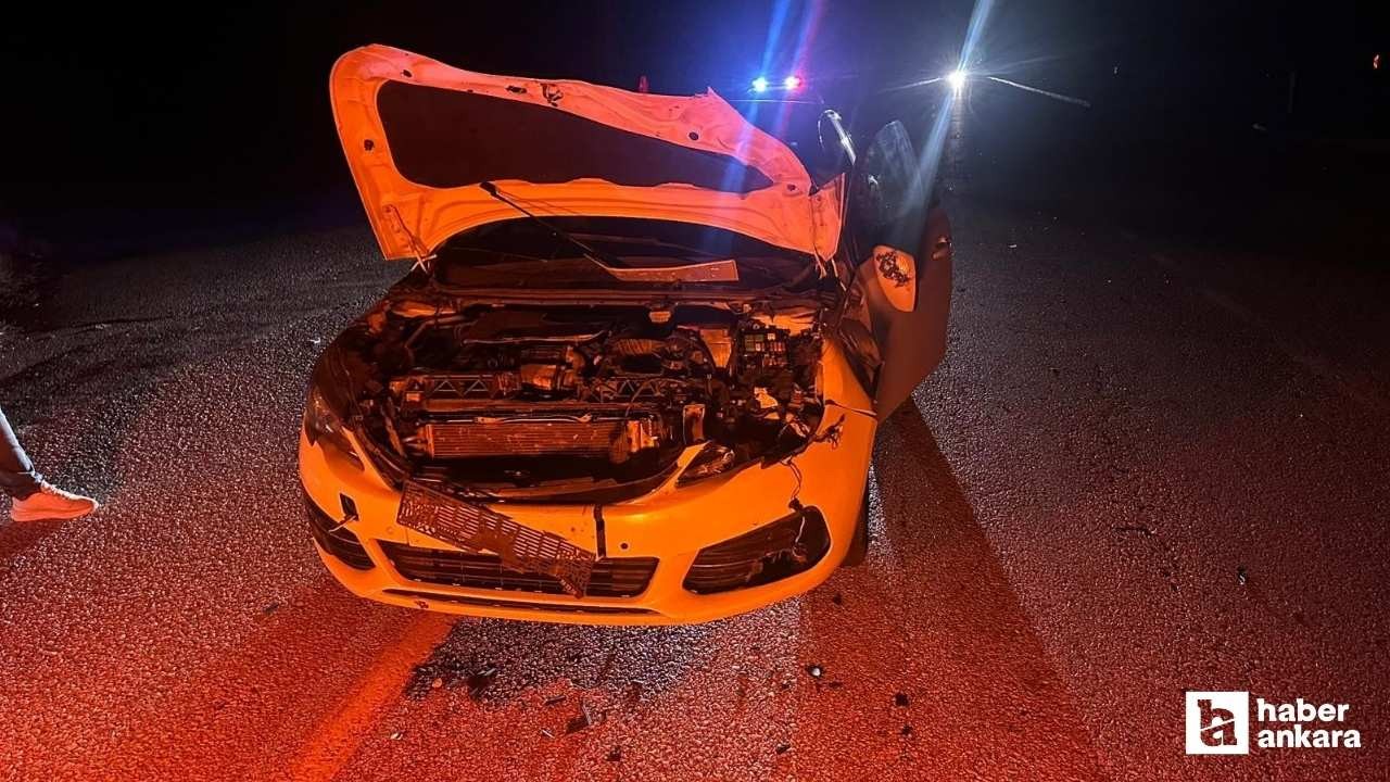 Çorum'da yola çıkan danaya çarpan otomobilde 2 kişi yaralandı