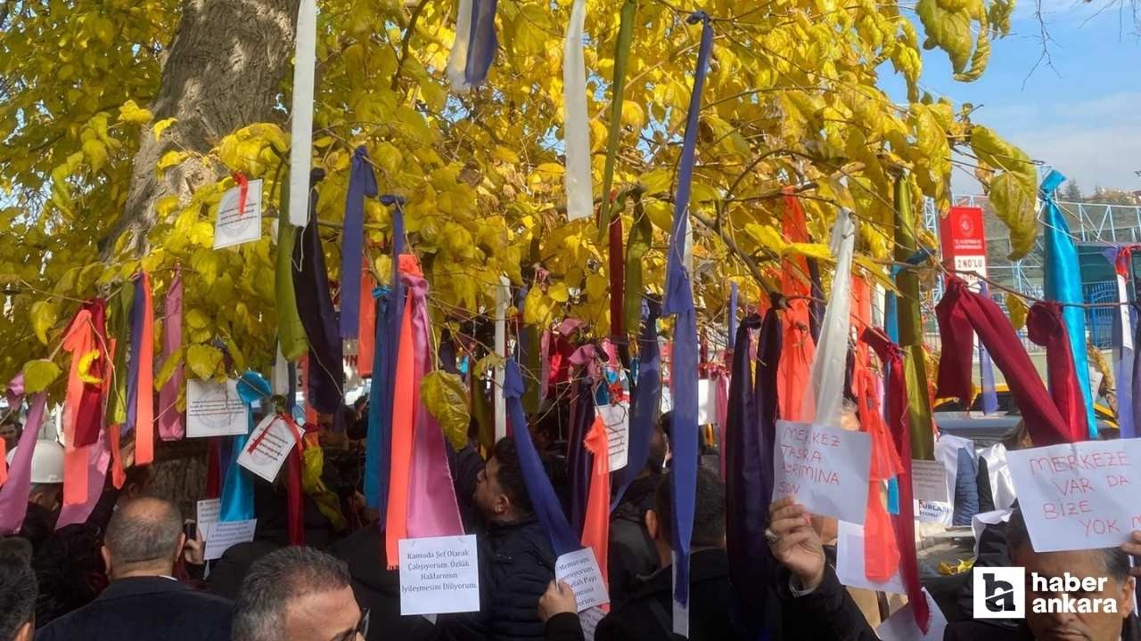 Çalışma Bakanlığı'nın önündeki ağacı dilek ağacına çevirdiler