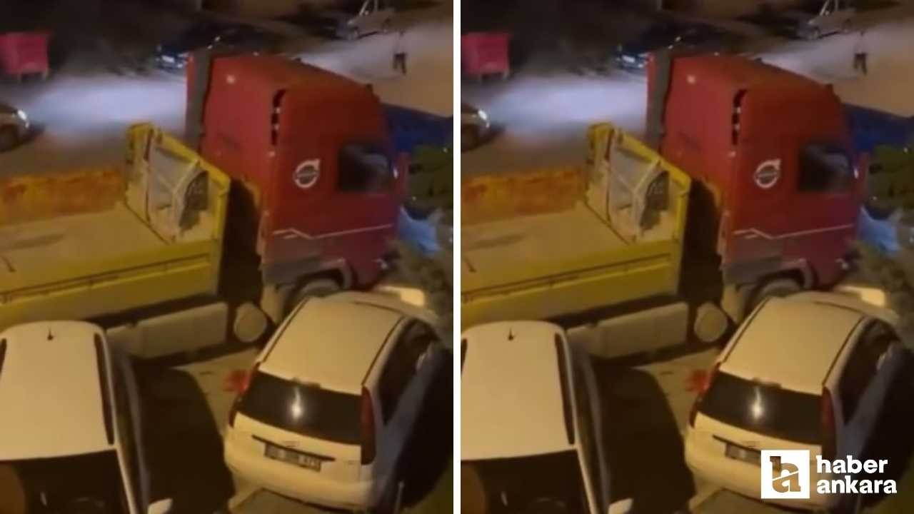 Pursaklar'da tır kazası: Park halindeki 9 araca çarptı