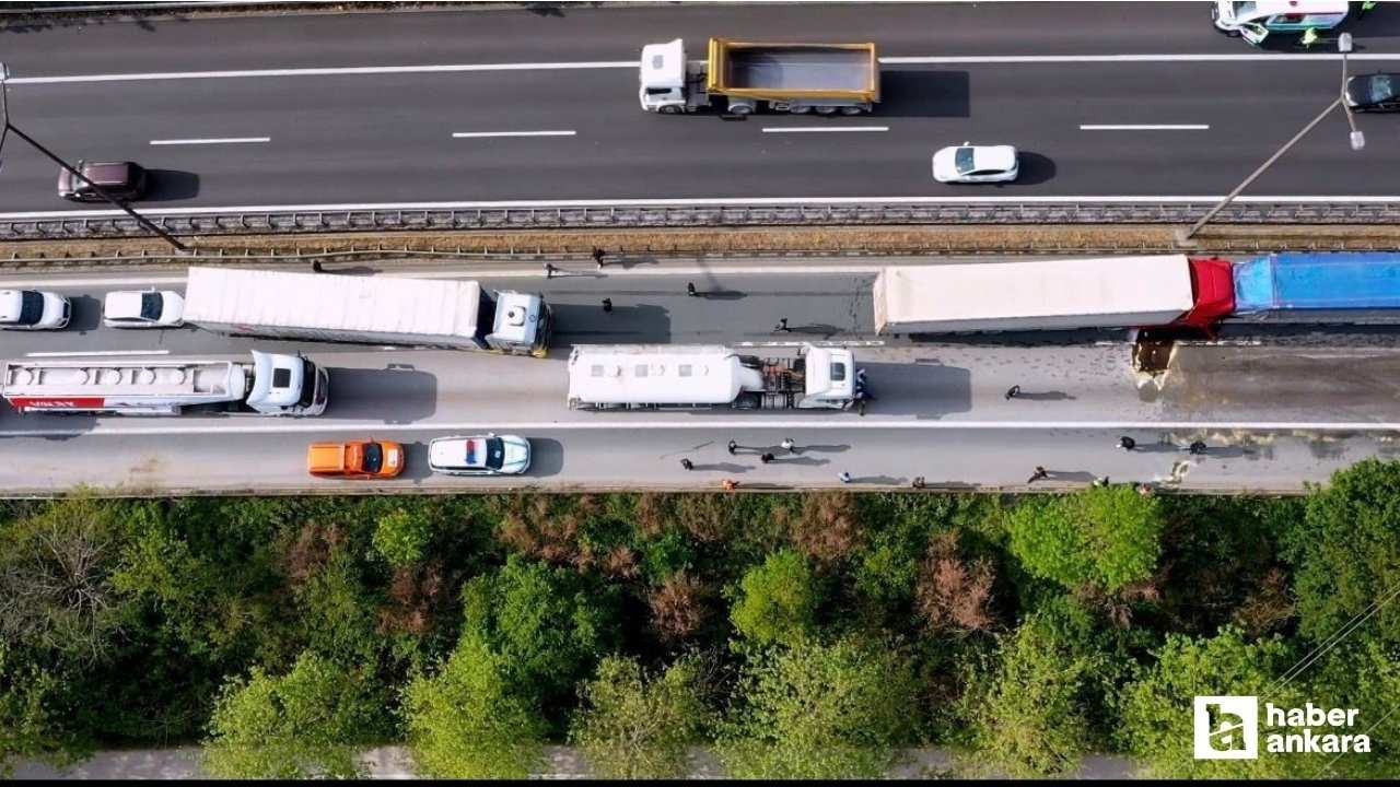 TEM'de 6 tırlı zincirleme trafik kazası! Ankara istikameti trafiğe kapandı!