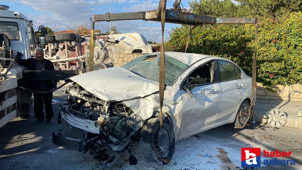 Ankara’da otomobille çarpışan beton mikseri devrildi! 2 yaralı
