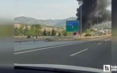 Kızılcahamam'da seyir halindeki yolcu otobüsü alev aldı