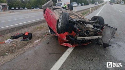 Elmadağ'da taklalar atan otomobil hurdaya döndü, sürücü yaralandı