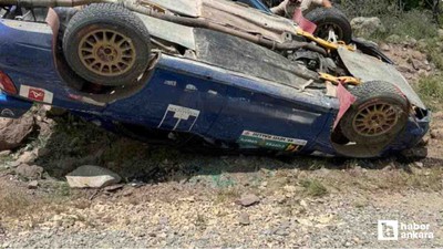 Beypazarı'nda Hitit Rallisi'ne katılan araç takla attı