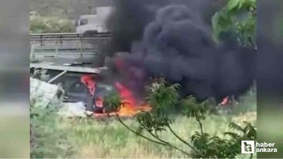 Elmadağ'da seyir halindeki tırda yangın çıktı