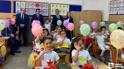 Vali Şahin, ilkokul öğrencilerine karne dağıttı