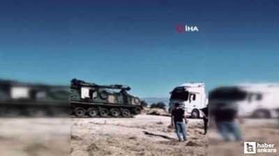 Ankara-Aksaray arasında yolda kalan yüklü tıra TSK'nın tankı yardım etti
