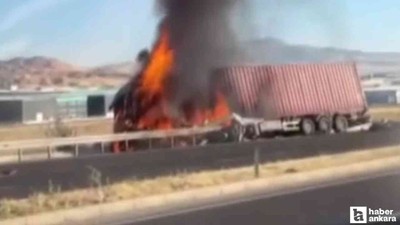Sincan'da bariyerlere çarpan tırda korkutan yangın!