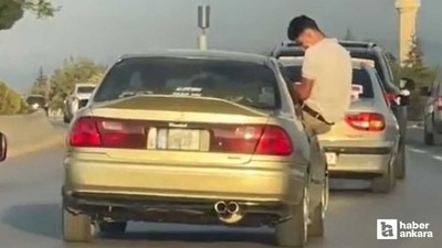 Sincan'da aracın camından sarkıp yolculuk eden şahıs uyarıları dinlemedi
