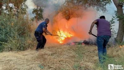 Polatlı'da otluk alanda çıkan yangın ağaçlık alana ulaşmadan söndürüldü