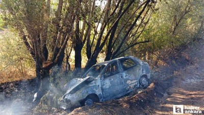 Elmadağ'da ağaca çarpan araç alev aldı!