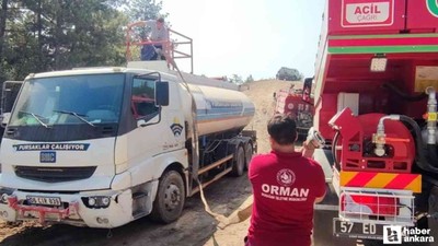 Pursaklar Belediyesi ekipleri Karabük'te yangın söndürme çalışmalarına destek veriyor