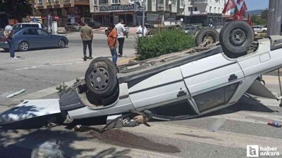 Kahramankazan'da takla atan araçtaki sürücü, burnu bile kanamadan kurtuldu