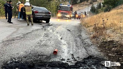 Gölbaşı'nda seyir halinde alev alan araç korkuttu