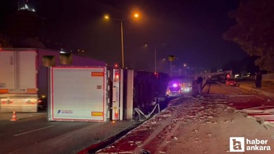 Eskişehir-Ankara kara yolunda tır devrildi, ulaşım aksadı