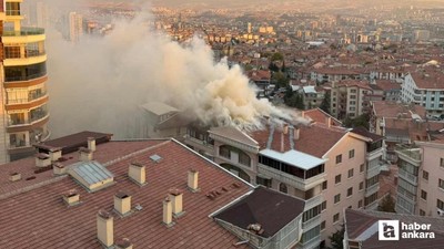 Keçiören'de 7 katlı binanın çatı katında yangın çıktı