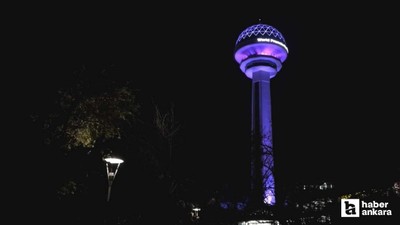 Ankara'nın simge yapısı Atakule bugüne özel mor renkle ışıklandırıldı