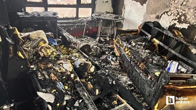 Mamak'ta 6. kattaki dairesini yakan kişi balkona çıkıp izledi!