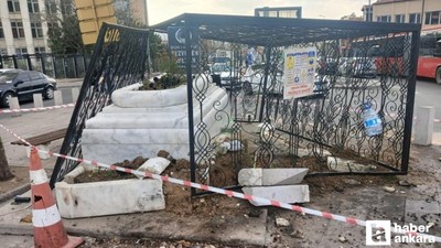 Altındağ'da kontrolden çıkan araç Tezveren Sultan Türbesi'ne çarptı