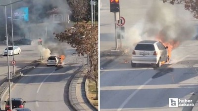 Gölbaşı'nda seyir halindeki araçta çıkan yangında maddi hasar oluştu