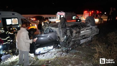Kırıkkale - Ankara karayolunda takla atan araç hurdaya döndü: 3 yaralı