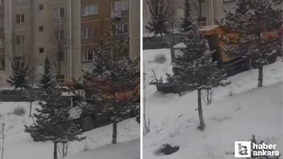 Mamak'ta kayan kar küreme aracı binanın duvarına çarptı