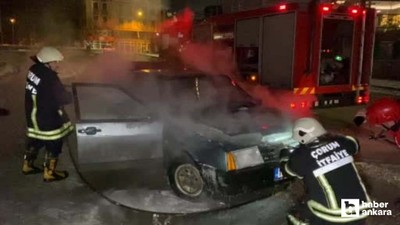 Çorum'da otomobili kül olmaktan itfaiye ekibi kurtardı