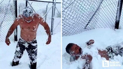 Beypazarı'nda eksi 15 derecede kar banyosu yaptı