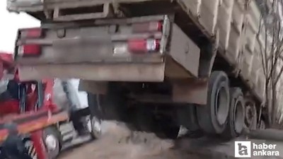 Beypazarı'nda kontrolden çıkan kamyon boşluğa devrildi