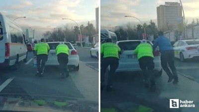 Ankara'da iftar saatinde yolda kalan araca trafik polisleri yardımcı oldu
