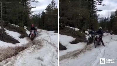 Beypazarı'nda motosiklet tutkunları karlı arazi yollarında heyecan yaşadılar