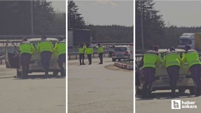 Ankara'da aracı çalışmayan sürücünün imdadına otoyol jandarması yetişti