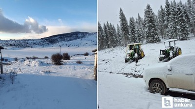 Beypazarı'nın yüksek kesimleri beyaza örtüyle kaplandı