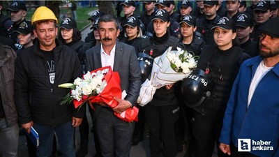 Ankara'da maden işçileri polislere çiçek vererek eylemlerini sonlandırdılar