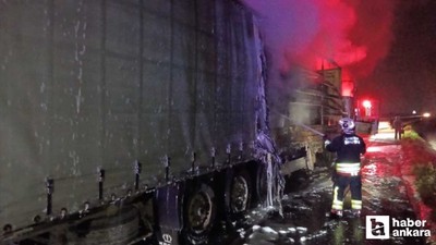 Samsun- Ankara yolunda seyir halindeki ahşap yüklü tır yandı