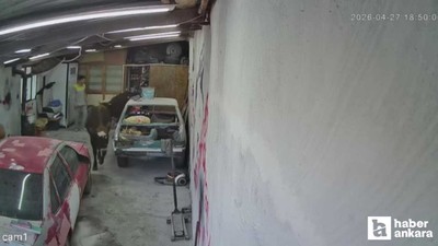 Elmadağ'da ahırdan kaçan inekler oto tamirciyi bastı!