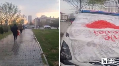 Çankaya'da şiddetli dolu yağışı araç sahiplerine zor anlar yaşattı
