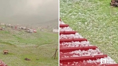 Çamlıdere'de Benli Yaylası, dolu ile beyaza büründü